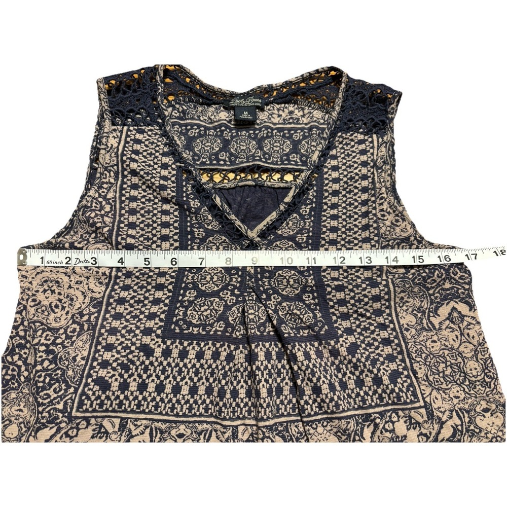 Lucky Brand Women's Navy Sleeveless Crochet Yoke/Back Tank Top Linen Blend Sz M - Picture 9 of 11